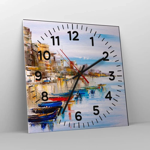 Nástěnné hodiny - Vícebarevný městský přístav - 30x30 cm
