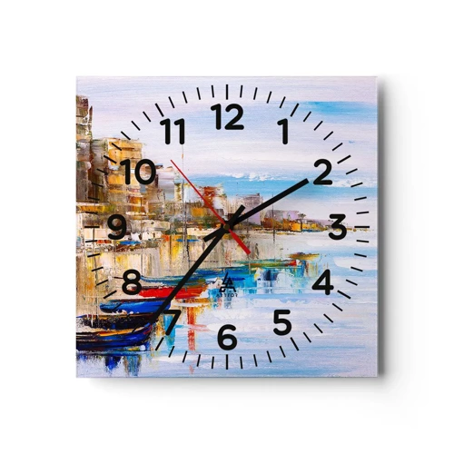 Nástěnné hodiny - Vícebarevný městský přístav - 40x40 cm
