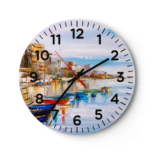 Nástěnné hodiny - Vícebarevný městský přístav - 40x40 cm