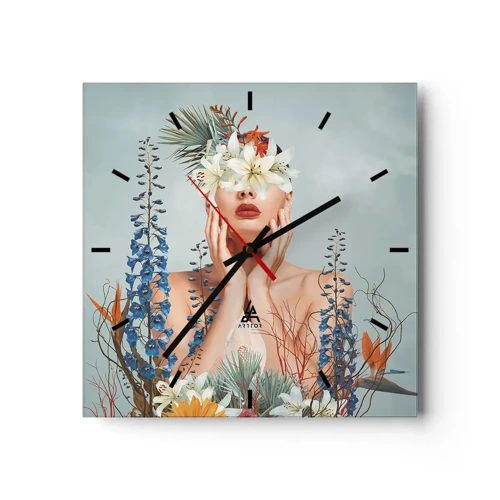 Nástěnné hodiny - Žena – květina - 40x40 cm