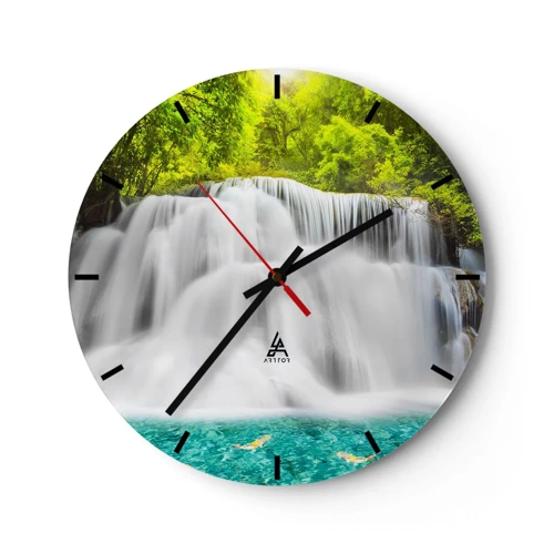 Nástěnné hodiny - Zpěněným vodopádem od zeleně k modré - 30x30 cm