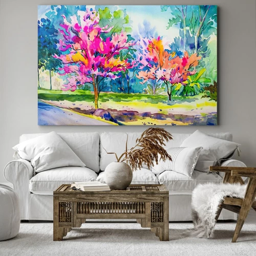 Obraz na plátně - Duhová zahrada v jarním lesku - 120x80 cm