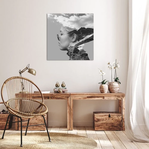 Obraz na plátně - Povznešen portrét v oblacích - 30x30 cm