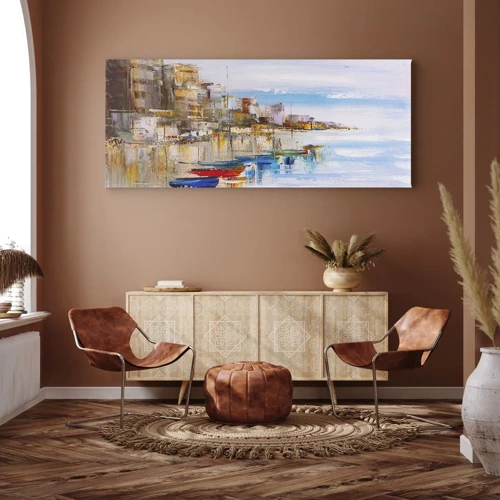 Obraz na plátně - Vícebarevný městský přístav - 140x50 cm
