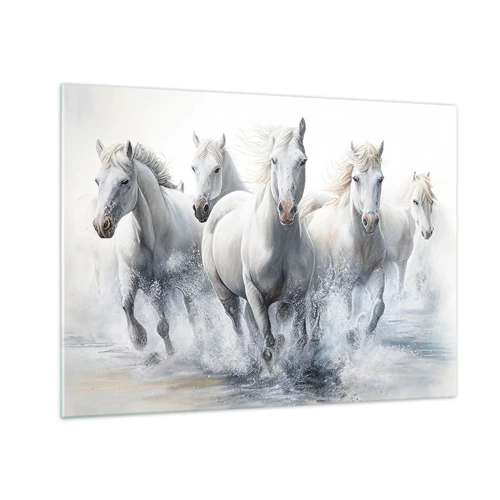 Obraz na skle Arttor 70x50 cm - Bílá magie - Koně, Zvířata, Vodové Barvy, Bílá, Šedá, Vodorovný, Sklo, GAA70x50-5807
