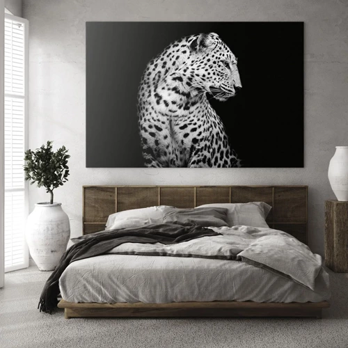 Obraz na skle Arttor 70x50 cm - Pravý profil perfektní! - Zvířata, Leopard, Černý A Bílý, Dravec, Příroda, Do obývacího pokoje, Do ložnice, Bílá, Černá, Vodorovné, Sklo, GAA70x50-4919