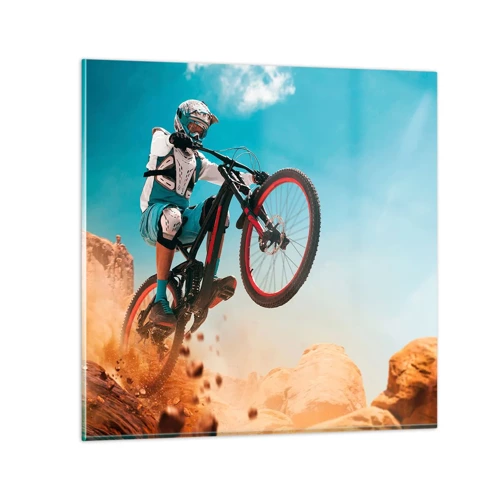 Obraz na skle - Cyklistický démon šílenství - 40x40 cm