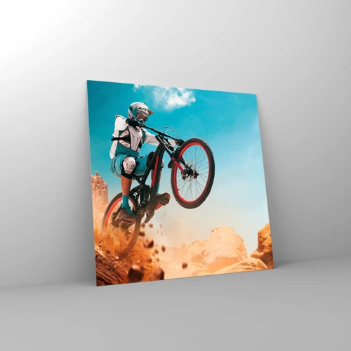 Obraz na skle - Cyklistický démon šílenství - 50x50 cm