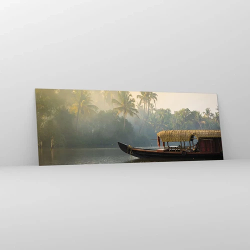 Obraz na skle - Dům na řece - 140x50 cm