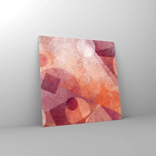 Obraz na skle - Geometrické proměny v růžové - 30x30 cm