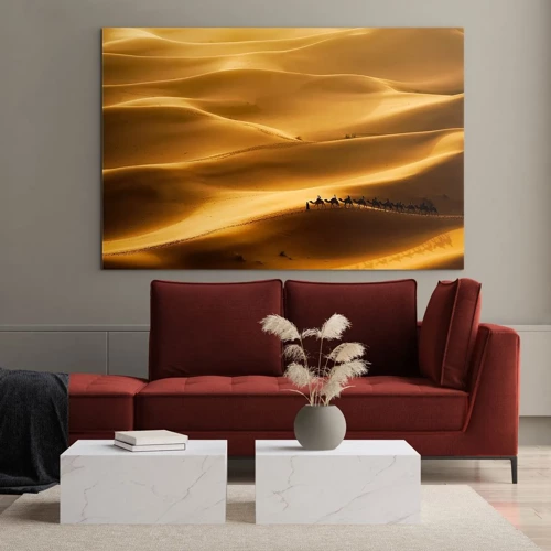 Obraz na skle - Karavana na vlnách pouště - 70x50 cm