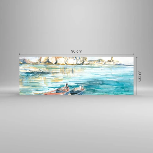 Obraz na skle - Krajina v modří - 90x30 cm