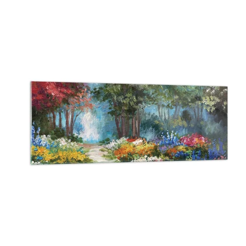 Obraz na skle - Lesní zahrada, květinový les - 140x50 cm
