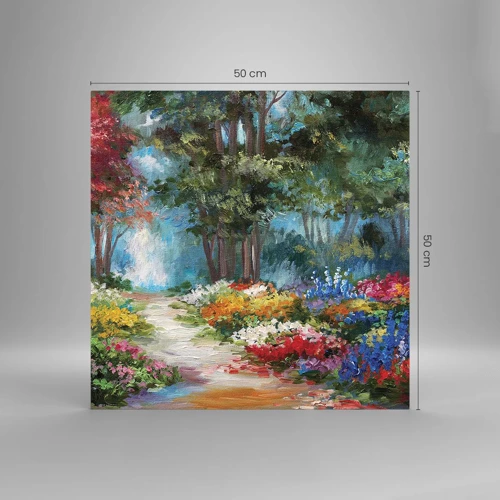 Obraz na skle - Lesní zahrada, květinový les - 50x50 cm