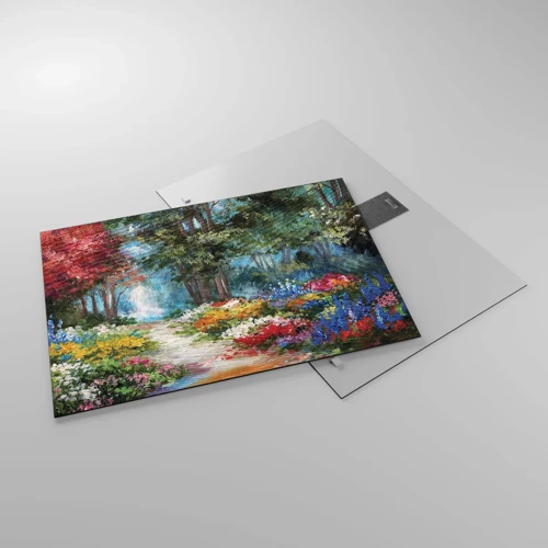 Obraz na skle - Lesní zahrada, květinový les - 70x50 cm