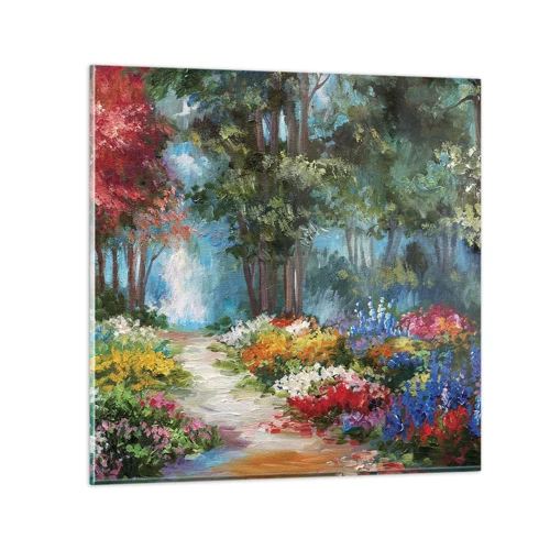 Obraz na skle - Lesní zahrada, květinový les - 70x70 cm