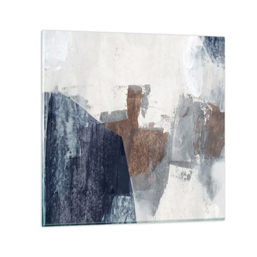 Obraz na skle - Modro-hnědé tvary - 30x30 cm
