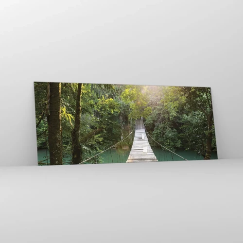 Obraz na skle - Nad azurovou vodou do azurového lesa - 100x40 cm
