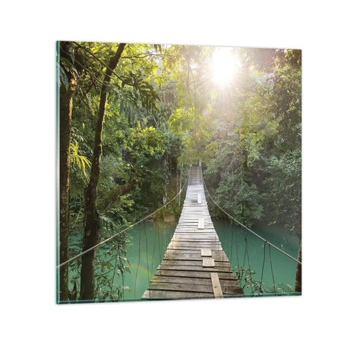 Obraz na skle - Nad azurovou vodou do azurového lesa - 30x30 cm