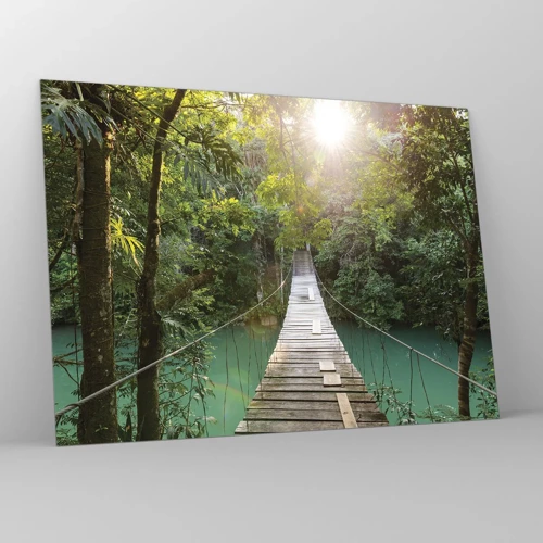 Obraz na skle - Nad azurovou vodou do azurového lesa - 70x50 cm