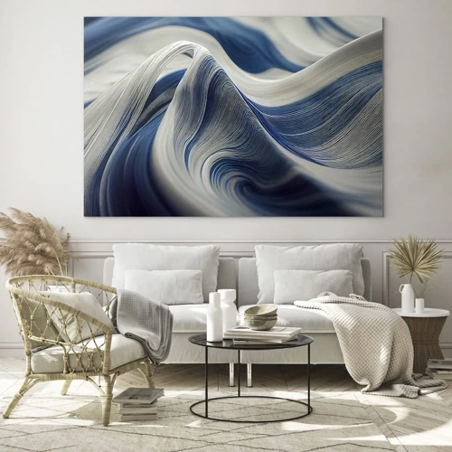 Obraz na skle - Plynulost modré a bílé - 70x50 cm