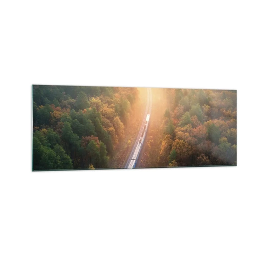 Obraz na skle - Podzimní cesta - 140x50 cm