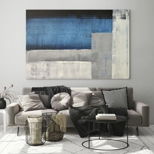 Obraz na skle - Poetická kompozice šedé a modré - 100x70 cm