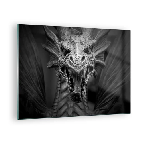 Obraz na skle - Pohádkový drak v šedi - 70x50 cm
