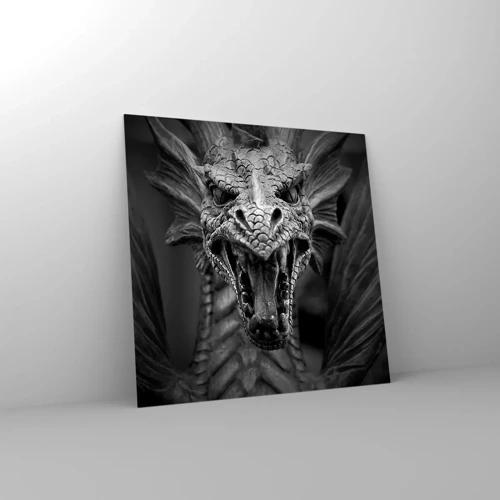 Obraz na skle - Pohádkový drak v šedi - 70x70 cm