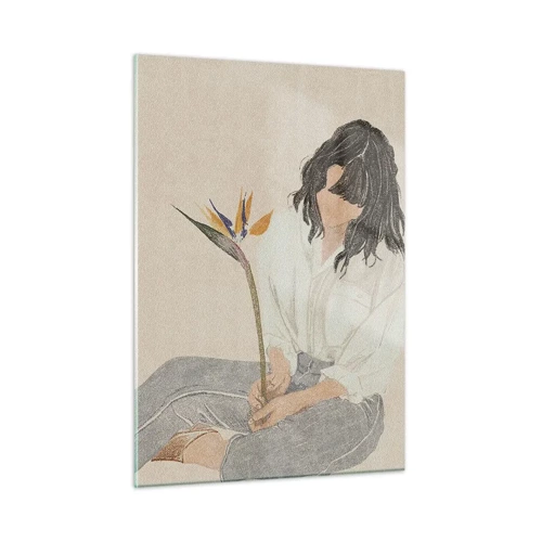 Obraz na skle - Portrét s exotickou květinou - 50x70 cm