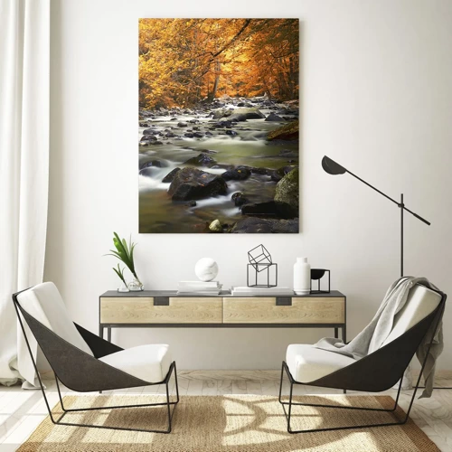 Obraz na skle - Potok ve zlatém lese - 50x70 cm