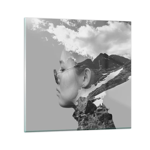 Obraz na skle - Povznešen portrét v oblacích - 30x30 cm