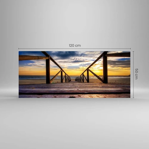 Obraz na skle - Přímo na tichou pláž při západu slunce - 120x50 cm