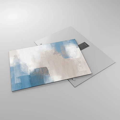 Obraz na skle - Růžová abstrakce za modrým závojem - 70x50 cm