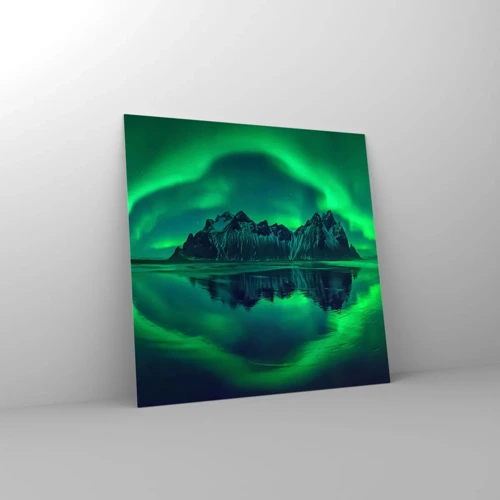 Obraz na skle - V náručí polární záře - 70x70 cm