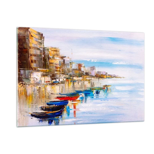Obraz na skle - Vícebarevný městský přístav - 120x80 cm