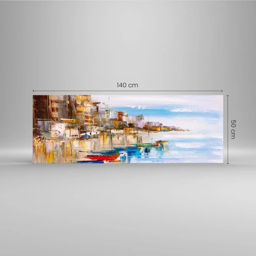Obraz na skle - Vícebarevný městský přístav - 140x50 cm