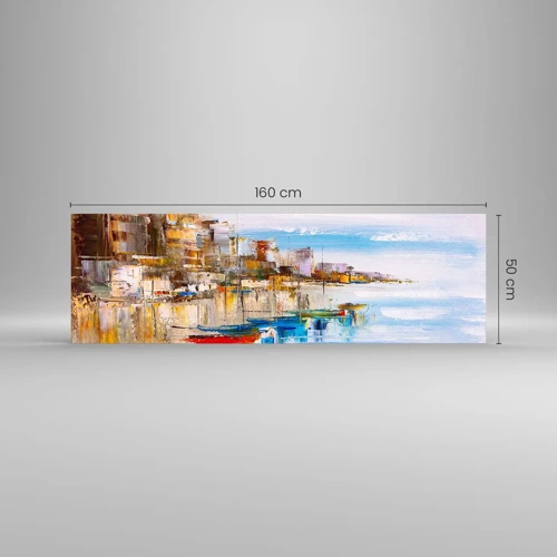 Obraz na skle - Vícebarevný městský přístav - 160x50 cm