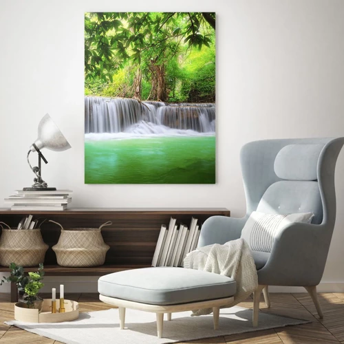 Obraz na skle - Vodopád v zeleni - 50x70 cm