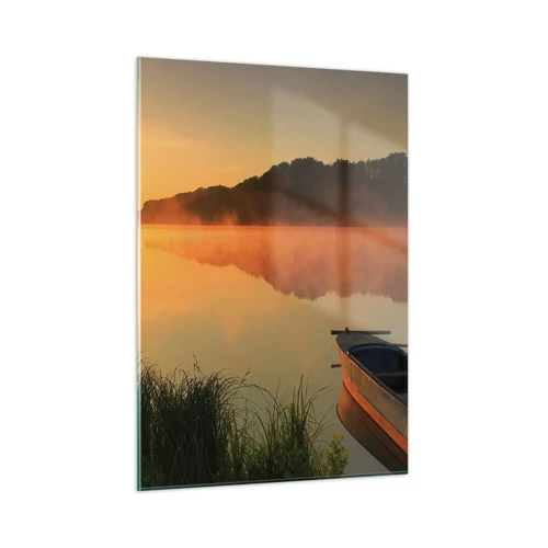 Obraz na skle - Východ slunce u vody jako povrch zrcadla - 50x70 cm