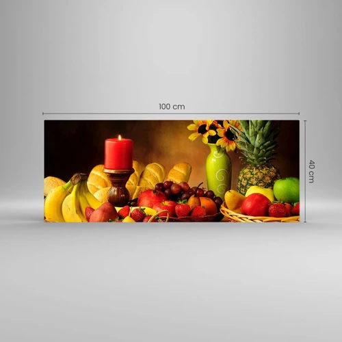 Obraz na skle - Zátiší s pečivem a ovocem - 100x40 cm