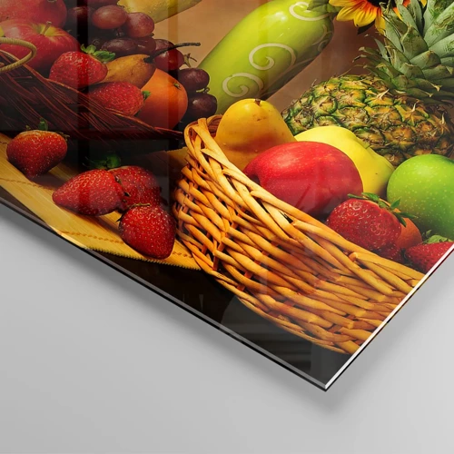 Obraz na skle - Zátiší s pečivem a ovocem - 100x40 cm