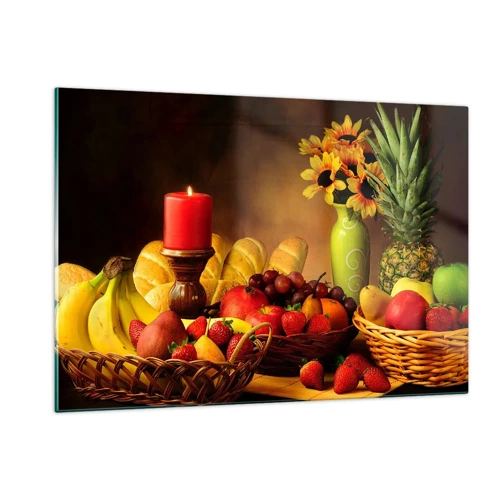 Obraz na skle - Zátiší s pečivem a ovocem - 120x80 cm
