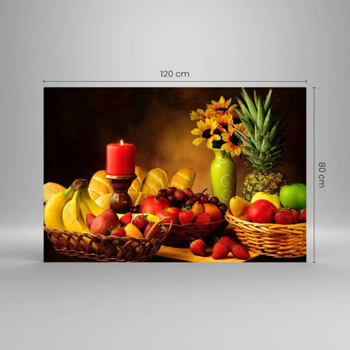 Obraz na skle - Zátiší s pečivem a ovocem - 120x80 cm