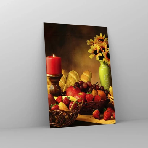 Obraz na skle - Zátiší s pečivem a ovocem - 70x100 cm