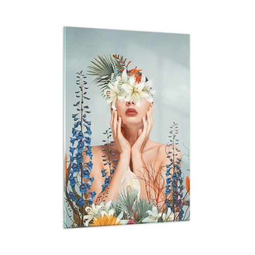 Obraz na skle - Žena – květina - 50x70 cm