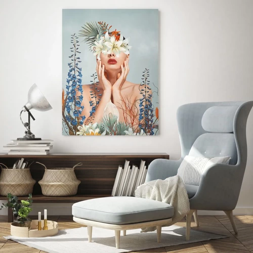 Obraz na skle - Žena – květina - 50x70 cm