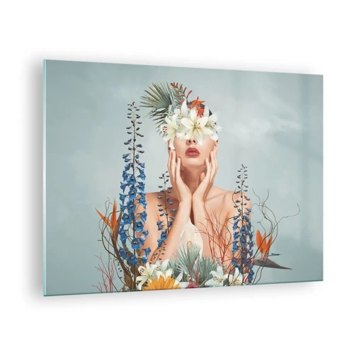 Obraz na skle - Žena – květina - 70x50 cm
