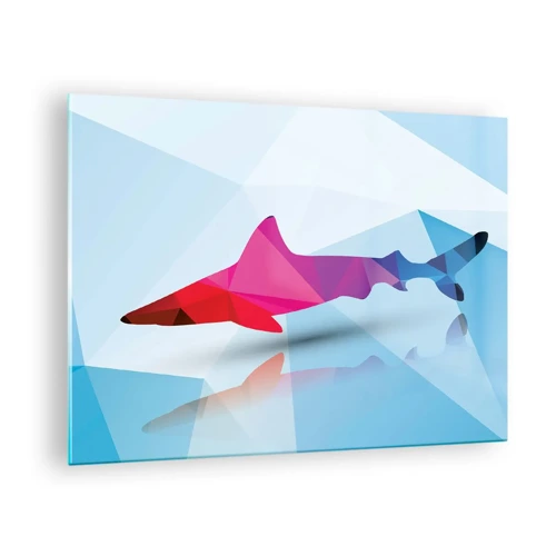 Obraz na skle - Žralok v krystalickém prostoru - 70x50 cm