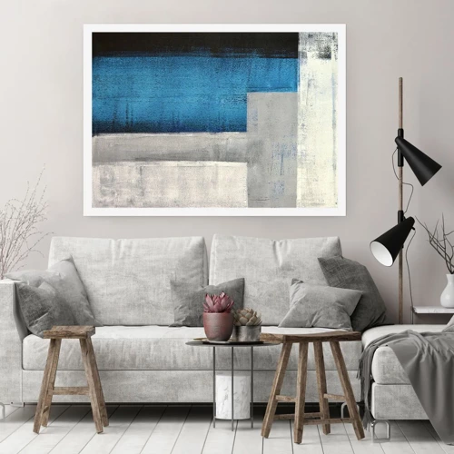 Plakát - Poetická kompozice šedé a modré - 100x70 cm